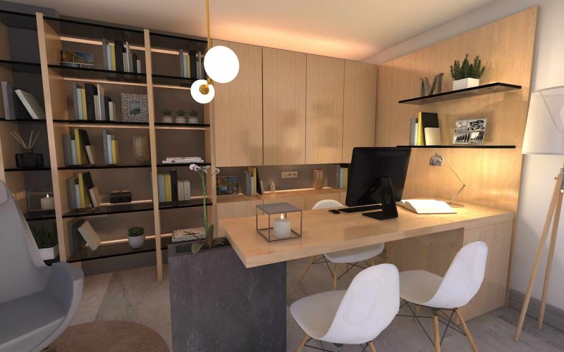 OFICINA EN CASA PARA TELETRABAJO . RENDER 3D